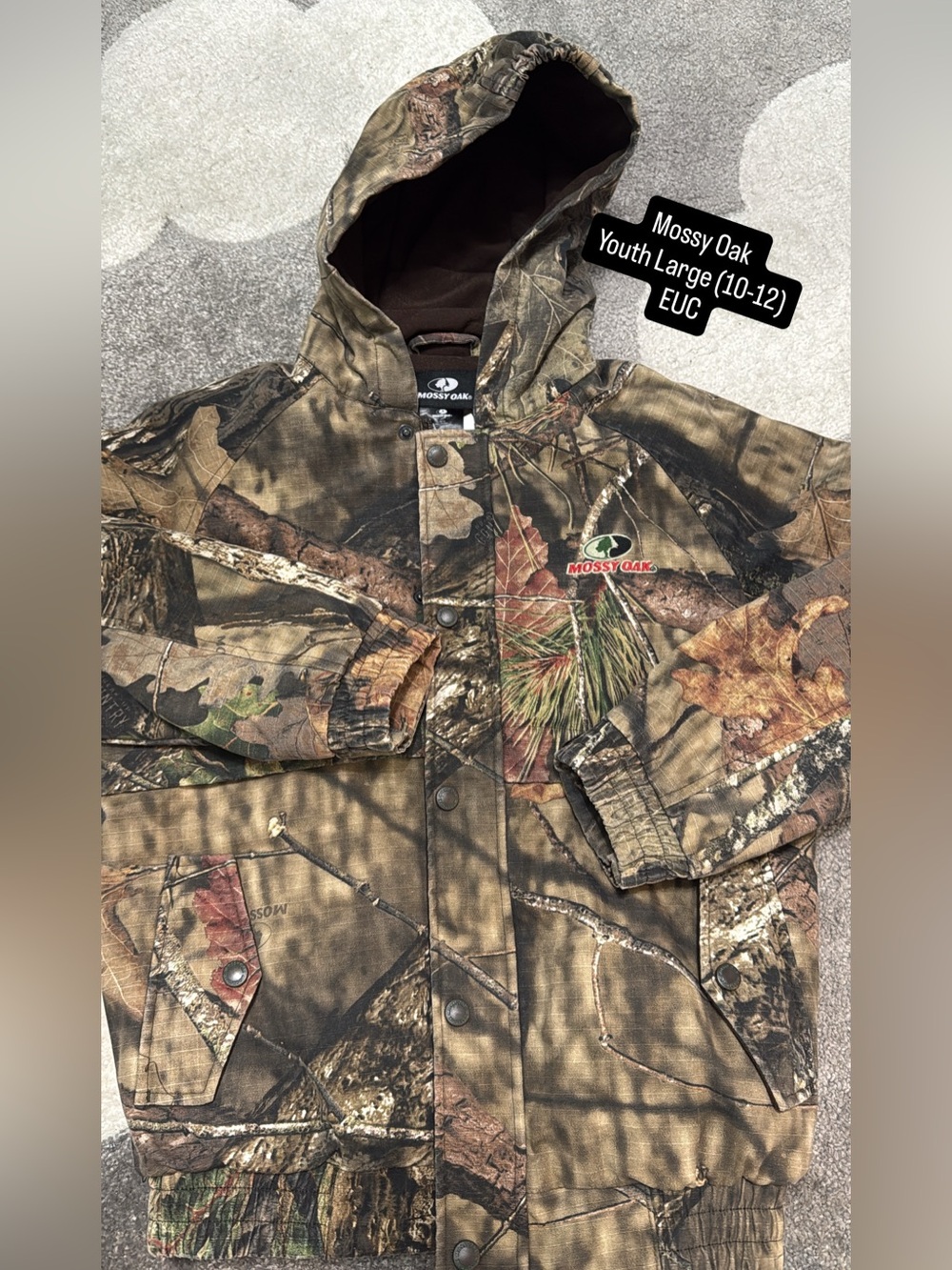 Mossy Oak Kids Camouflage Quikted Lined Hooded  Jacket - Brown/Green